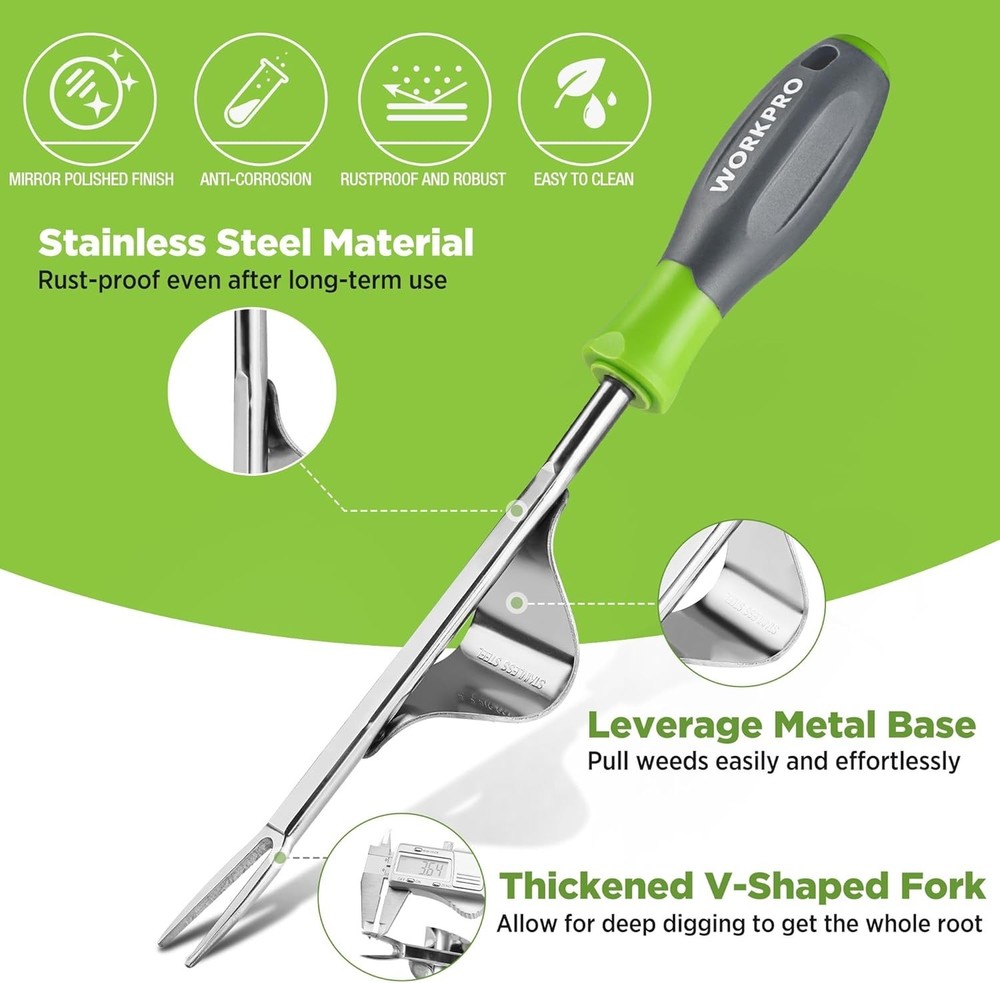 Weed Puller Tool, Metal Leverage Base and V-Shaped Forks for Easy Weed Remova...