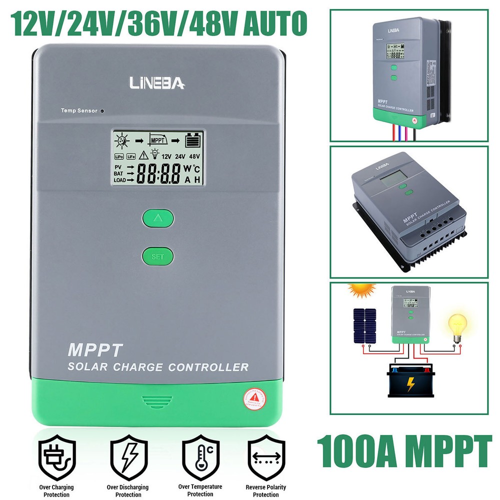 30-100A MPPT Solar Panel Battery Charge Controller 12V/24/36/48V LCD Regulator