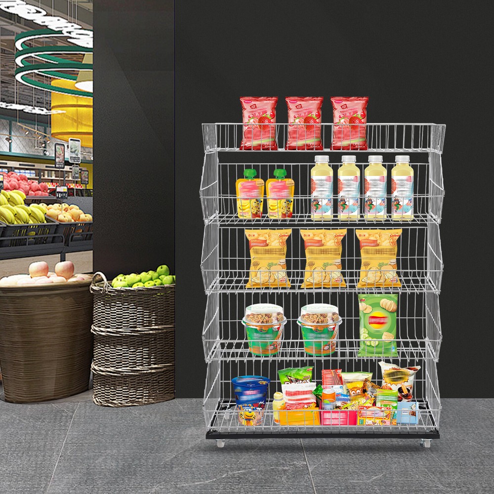 Retail Display Rack Shelf 5Tier White Wire Grid Merchandise Display Shelf US