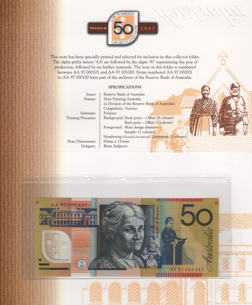 1997 Australia $5, 10, 20, 50, 100 Low Numbered Uncirculated Premium Note Set