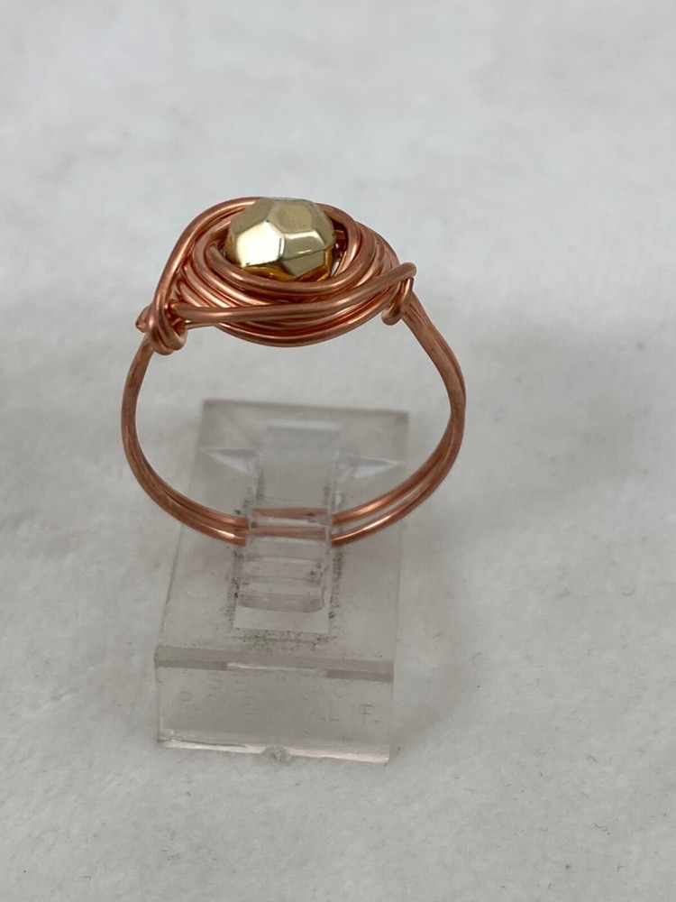 Handmade ~ Copper Wire Wrap ~ Glass Bead Ring Size 7 3/4 #219