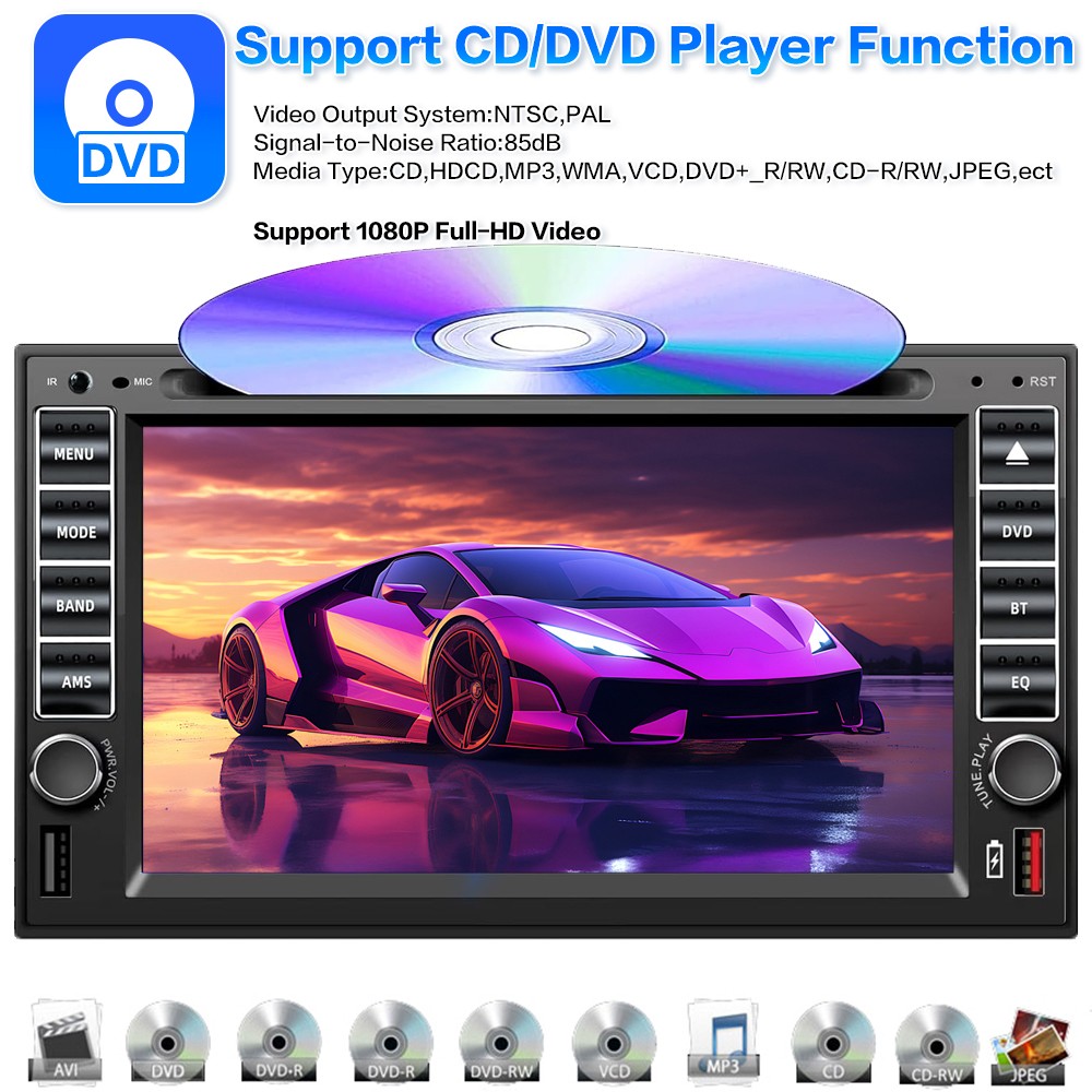 Touch Screen 6.2" 2 Din USB/SD/AUX Stereo Bluetooth Remote control DVD/CD Player