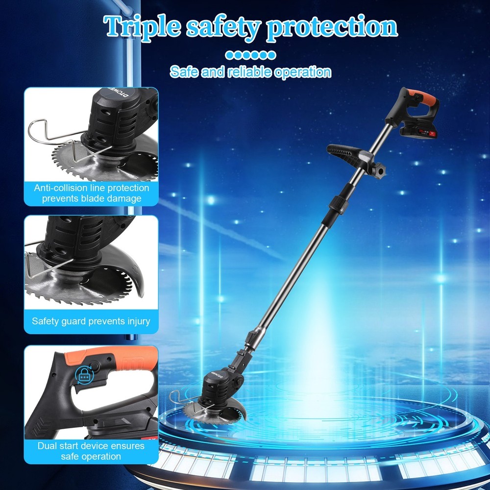 Electric Cordless Grass String Trimmer Lawn Edger Weed Wacker Cutter + 2 Battery
