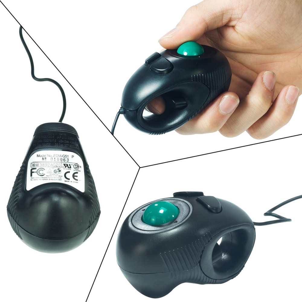 Finger Handheld Trackball Mouse Mini 4D USB Wired Pointer Thumb Ball Mac