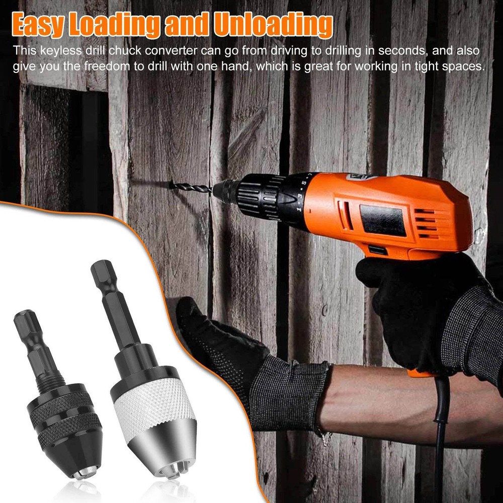 2x Keyless Chuck Adapter 1/4" Hex Shank Durable For Power Tools Quick Change