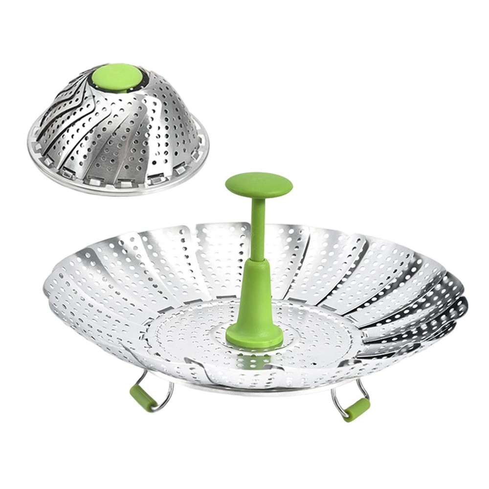 Stainless Steel Expandable Steamer Basket, Adjustable Folding Insert with Han...