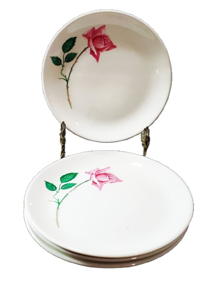 Vintage Canonsburg Bermuda Rose Bread Plates, pink rose pattern replacements