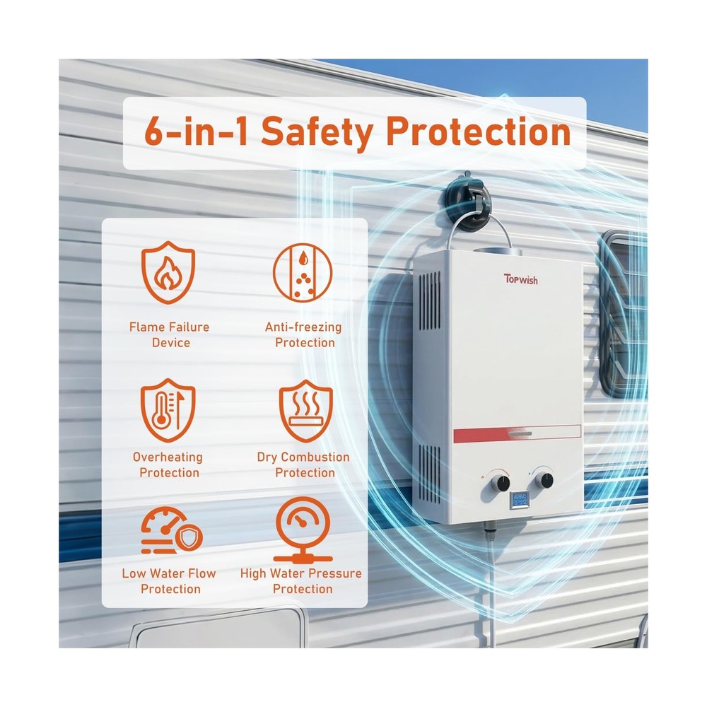 TOPWISH Portable Propane Water Heater Tankless, 8L 2.11GPM Instant Gas Hot Wa...