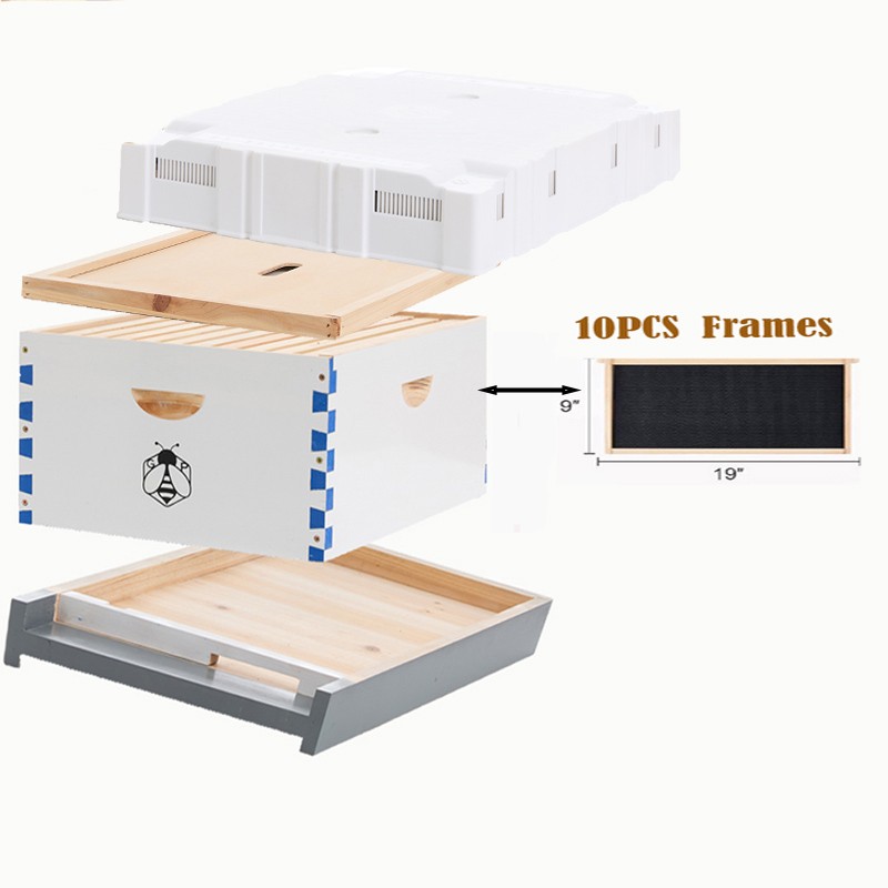 Beehive 10  Frame Complete Box Kit 10 Deep Comb Langstroth Beekeeping Box