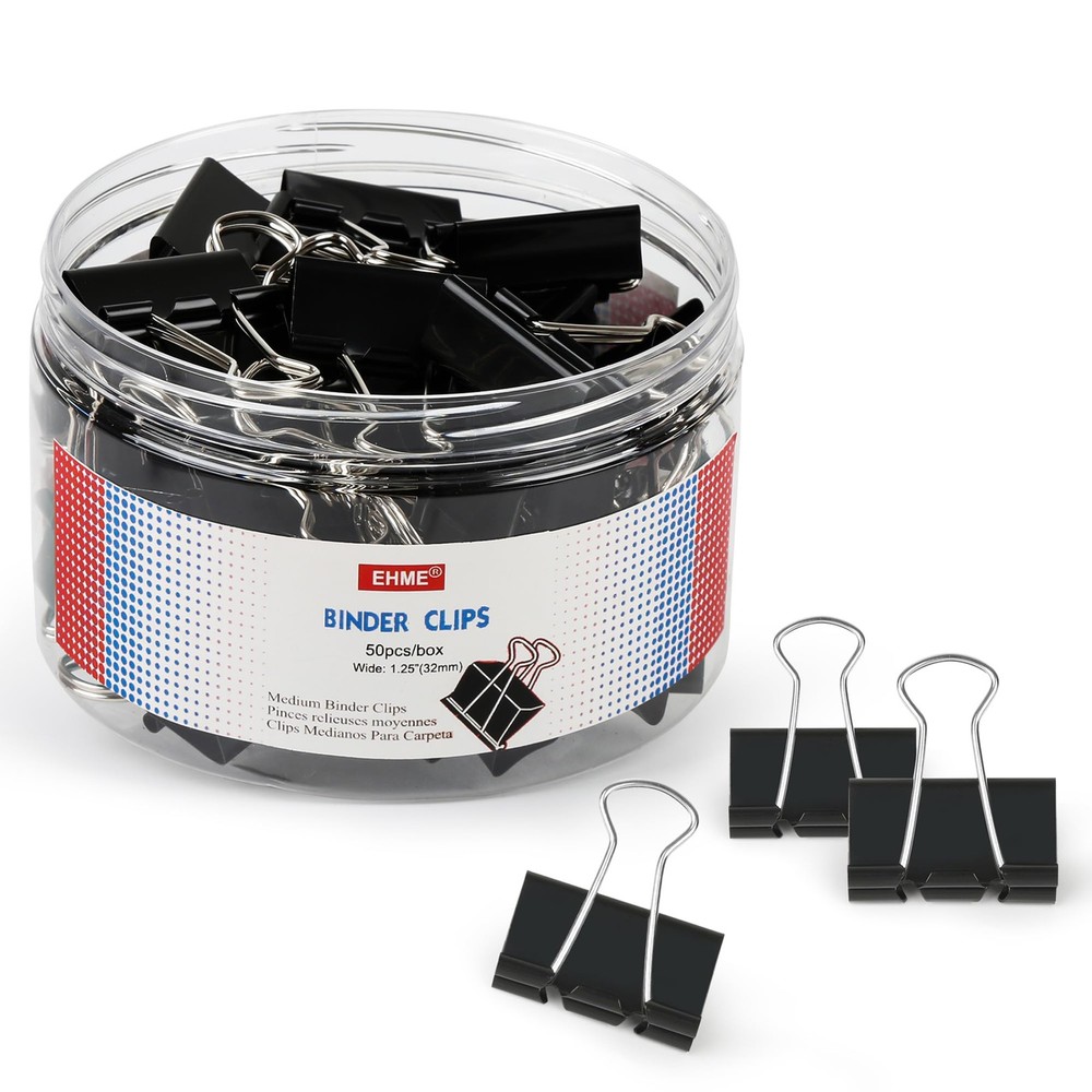 50Pcs Binder Clips Medium, Standard Medium 1-1/4 Inch, Black