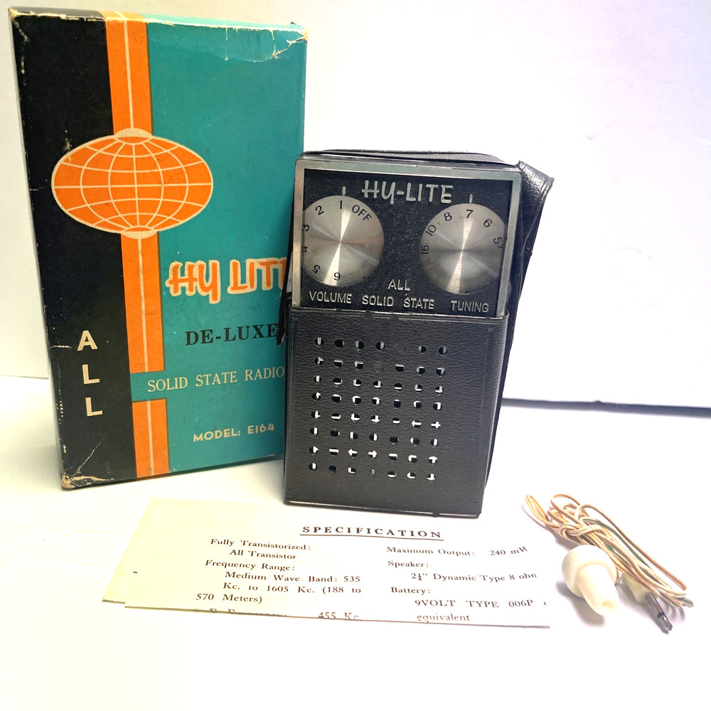 1950's HY LITE DE-LUXE SOLID STATE RADIO MODEL E 164 IN ORIGINAL BOX