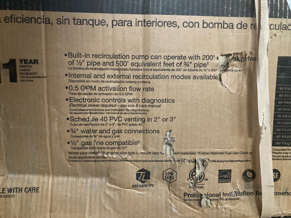 Rheem Natural Gas Tankless Water Heater ECOH180DVRHLN Perform Platinum 9.9 GPM