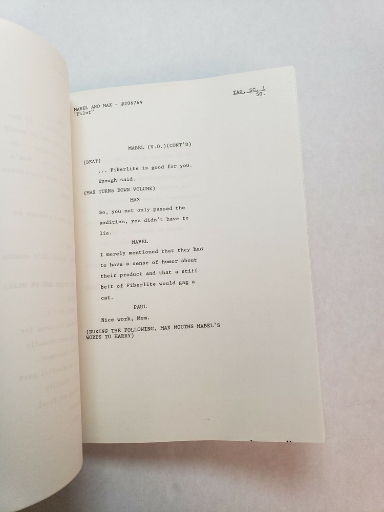 MABEL AND MAX / Suzanne Wong 1987 Unproduced TV Script Warner Bros PILOT EPISODE