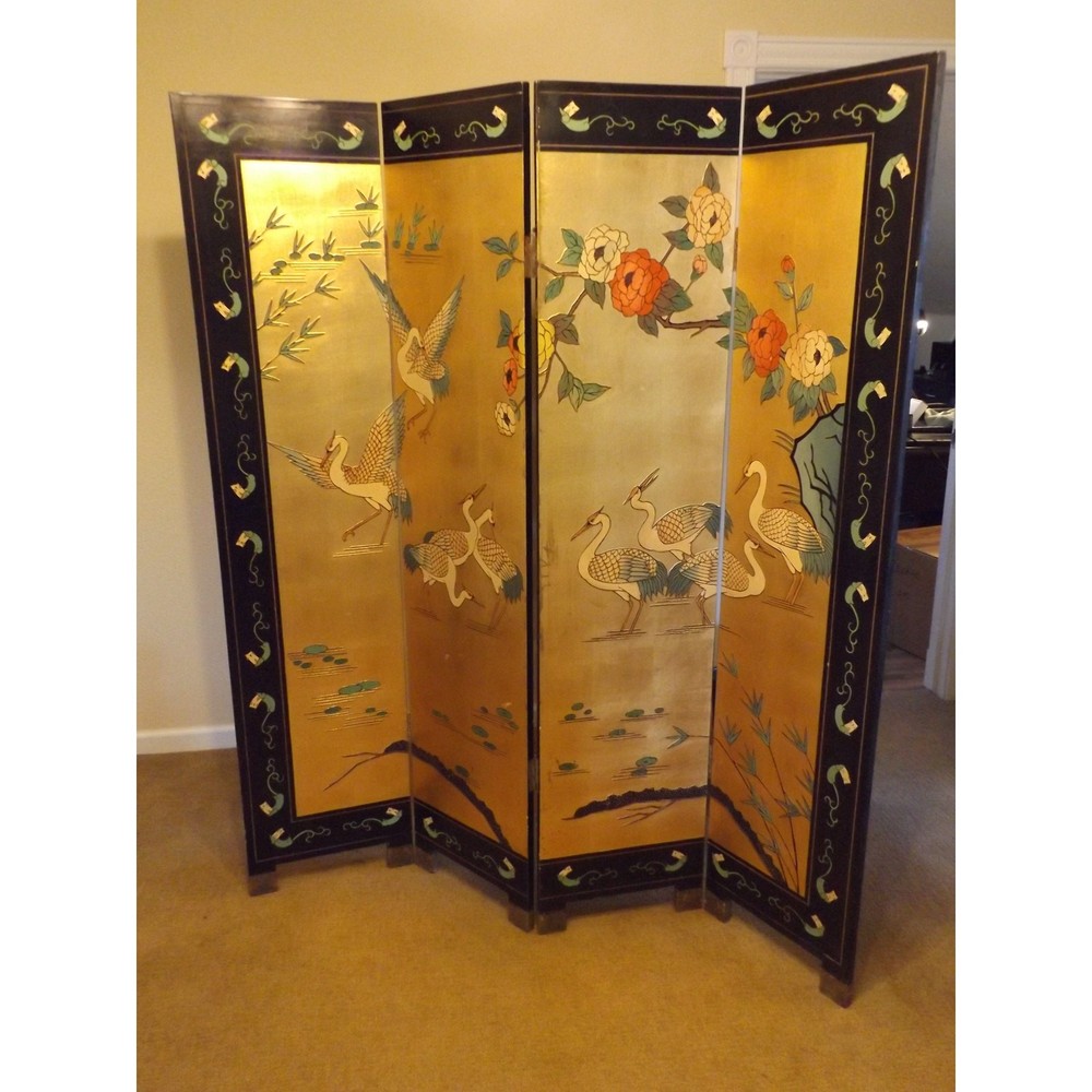 Antique Four Panel Cormandel Gold Leaf  Screen