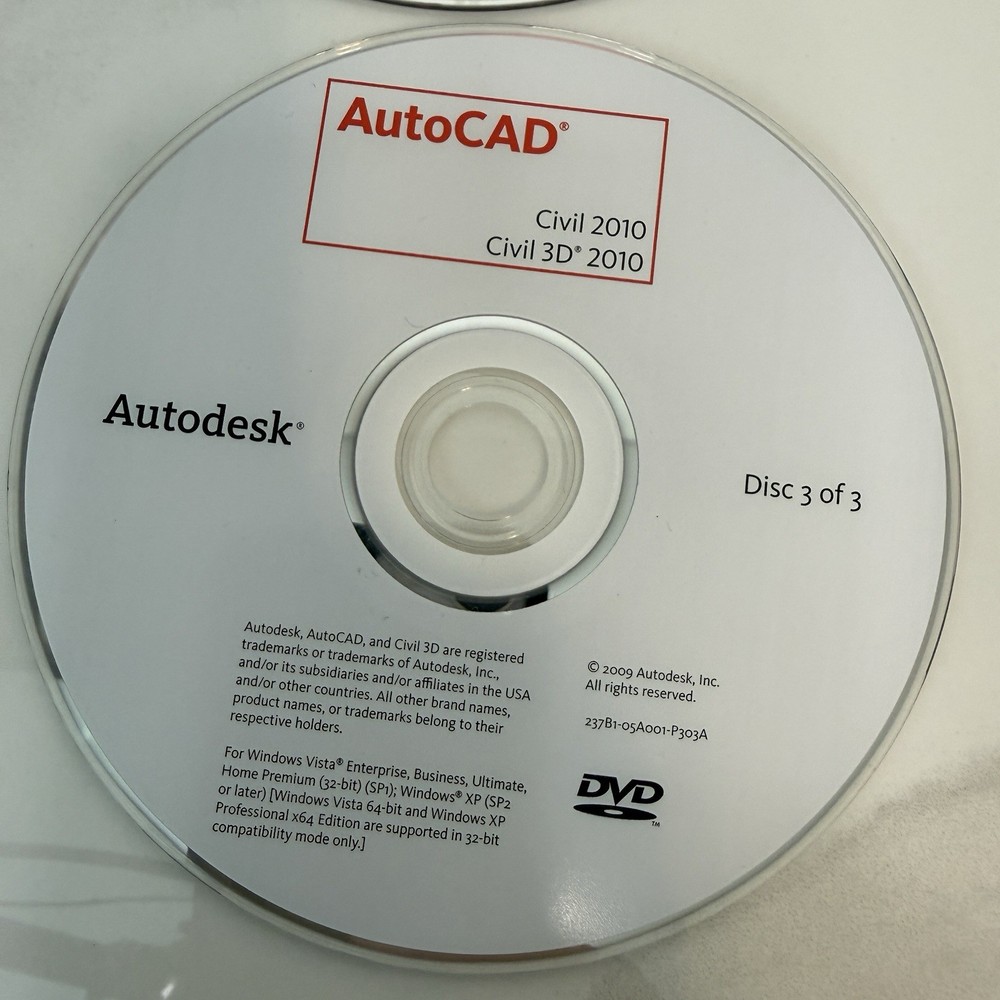 AUTODESK AUTOCAD CIVIL 3D 2010 Complete W/ 4 Discs EXCELLENT!