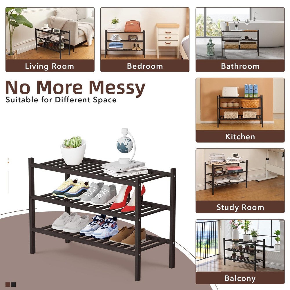 3 Tier Bamboo Shoe Rack Storage Organizer for Closet, Multifunctional Stackab...
