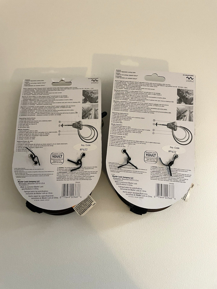2 Master Lock 6Ft Python Adjustable Locking Cable Matching Key P632 Pair Camo