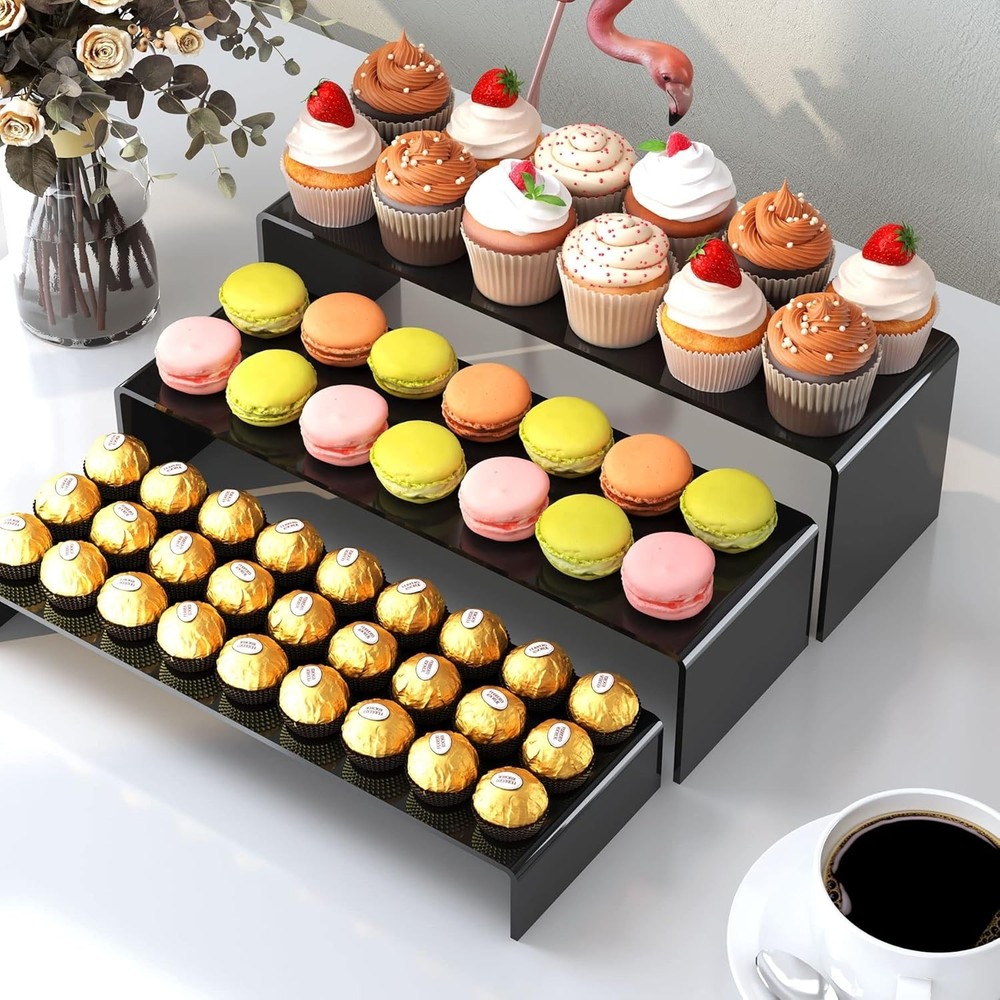 6Pcs Large Acrylic Risers, 2 Set11.2”L~11.6”L~12”L Black Rectangular Showcase...