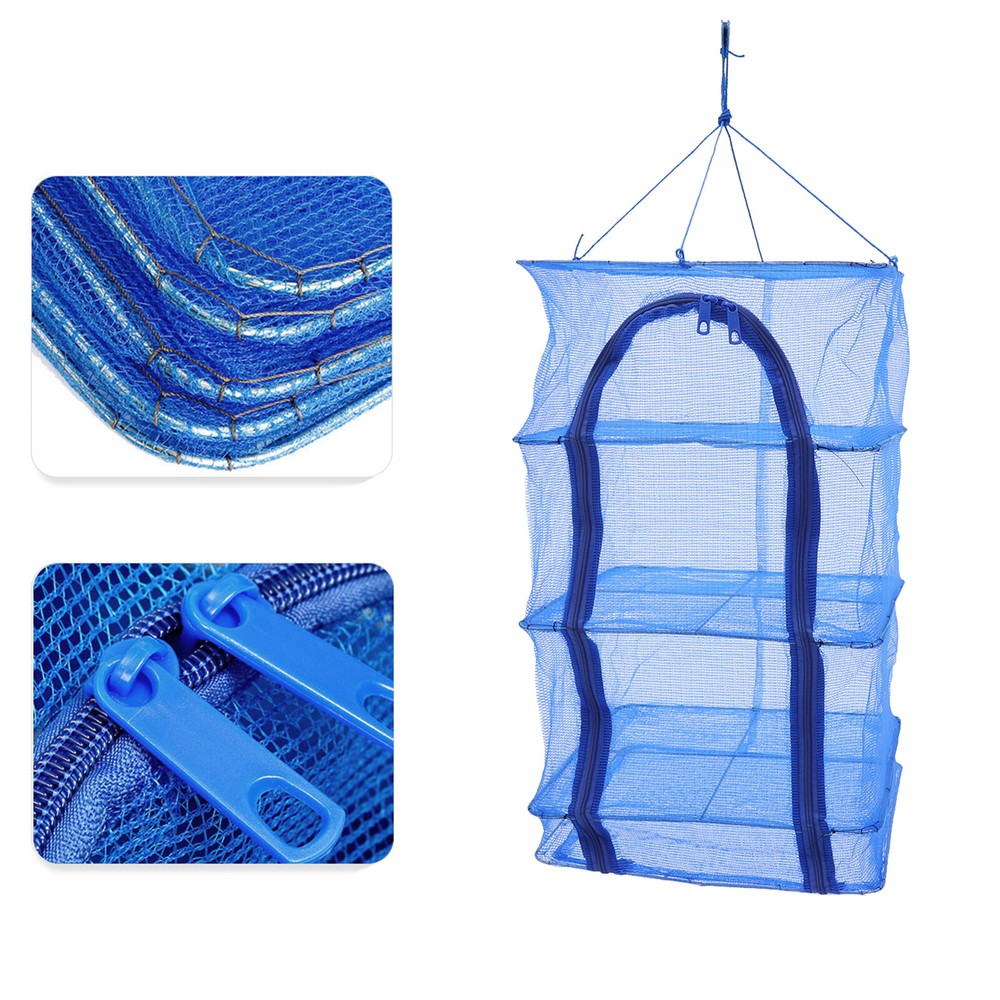 4-Layer Herb Food Fish Drying Rack Hanging Mesh Drying Net Foldable w/ Zipper