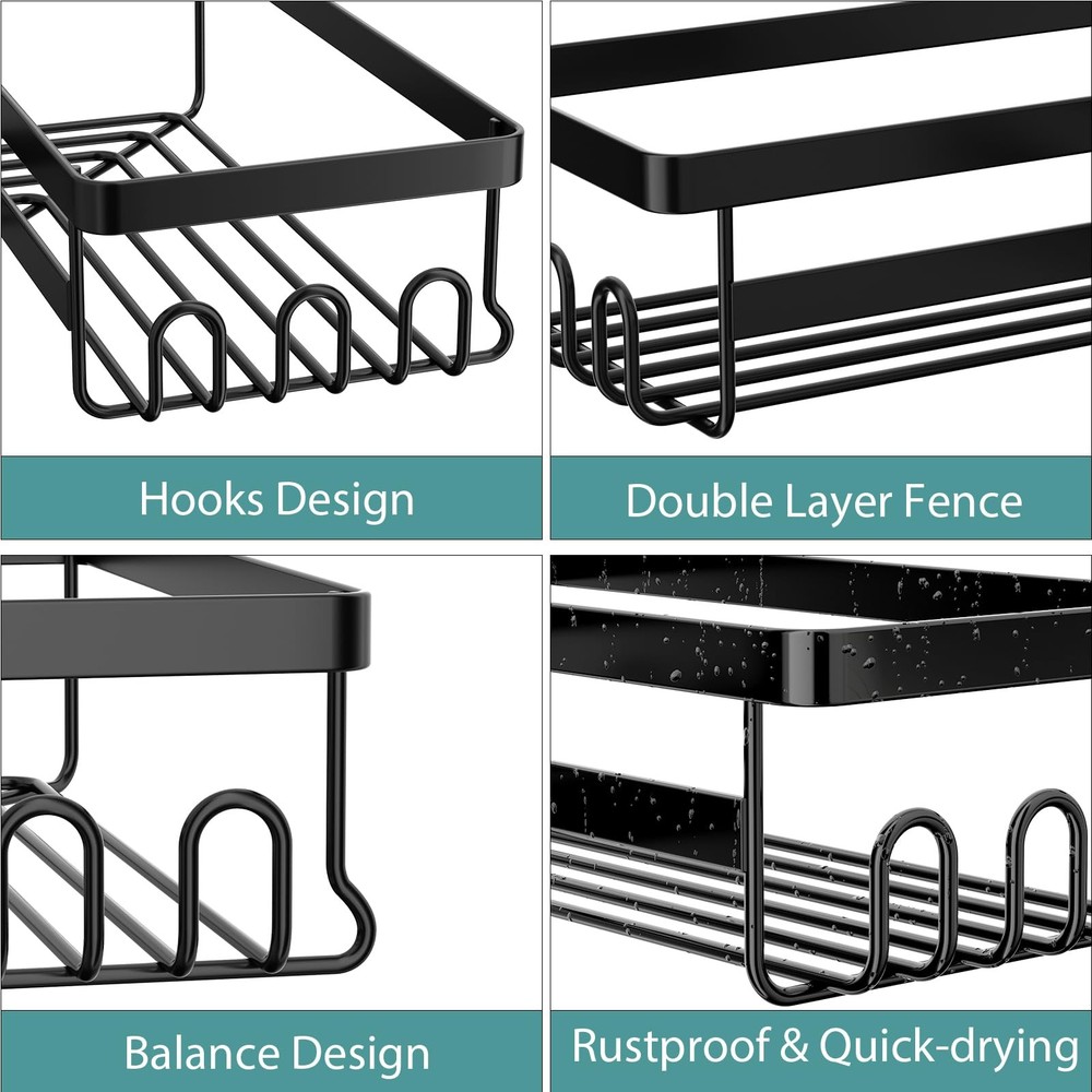StorageRight Corner Shower Caddy, 3 Pack Adhesive Bathroom Large, Black
