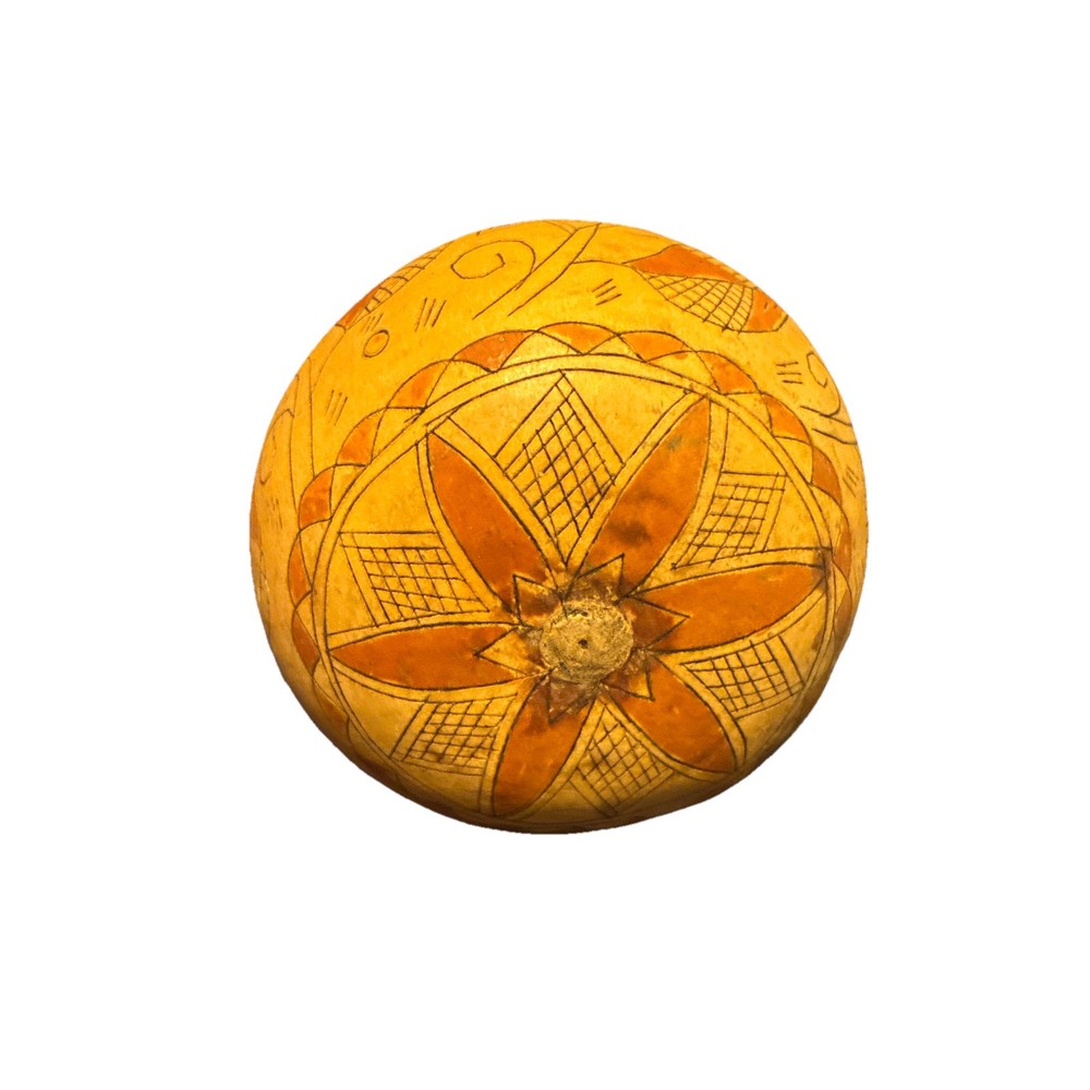 Vtg Peruvian Etched Gourd Vessel 5”