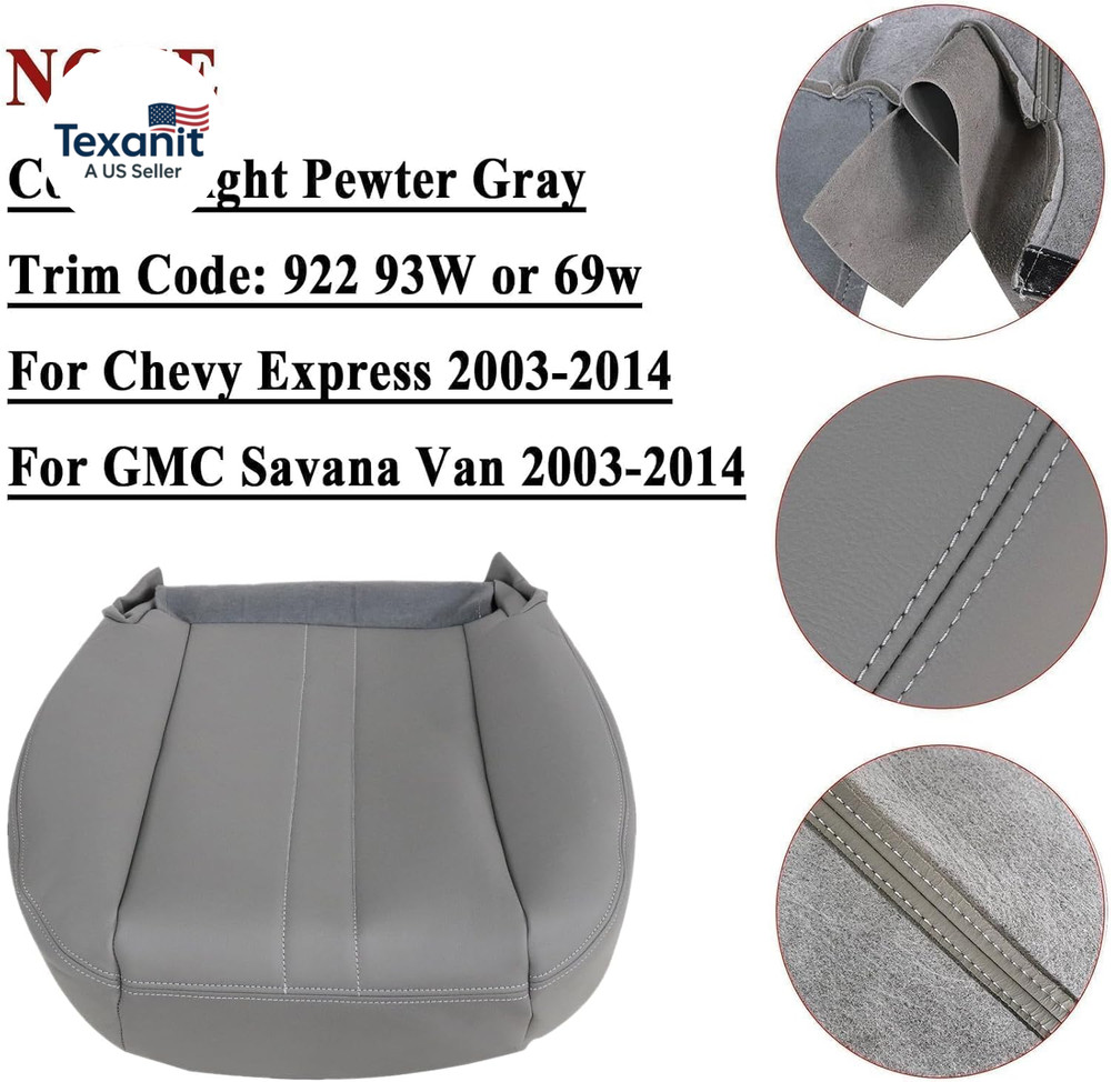 Front Driver or Passenger Side Bottom Replacement Leather Seat Cover Compatible