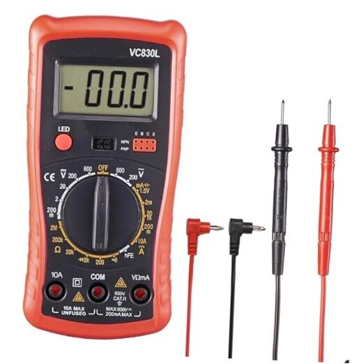 Digital Multimeter with Premium Probes, Measures AC/DC Voltage, Current, Red