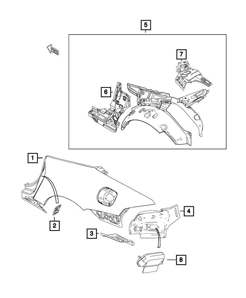 Genuine Mopar Quarter Panel Bracket Left 68313092AA