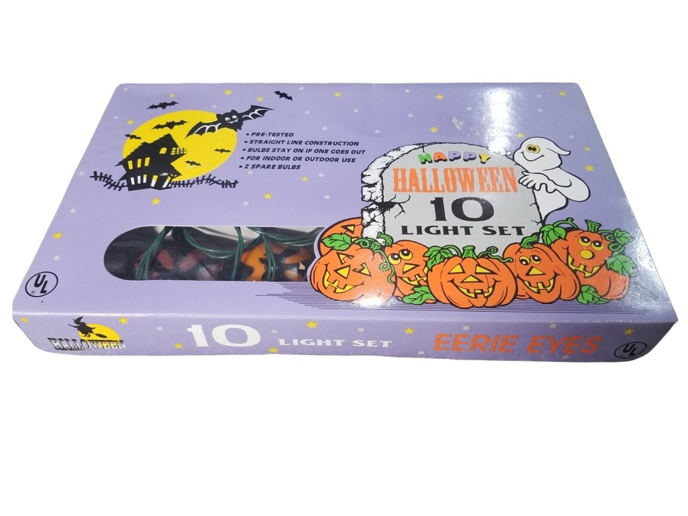 Vintage Eerie Eyes Halloween 10 String Light Set Ghost Collins Lights