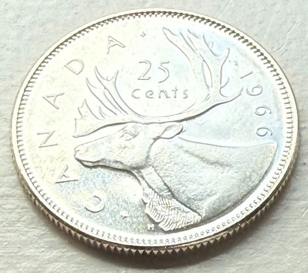 1966 Canada 80% SILVER Quarter ~ BU Condition ~ Slight Rainbow Toning