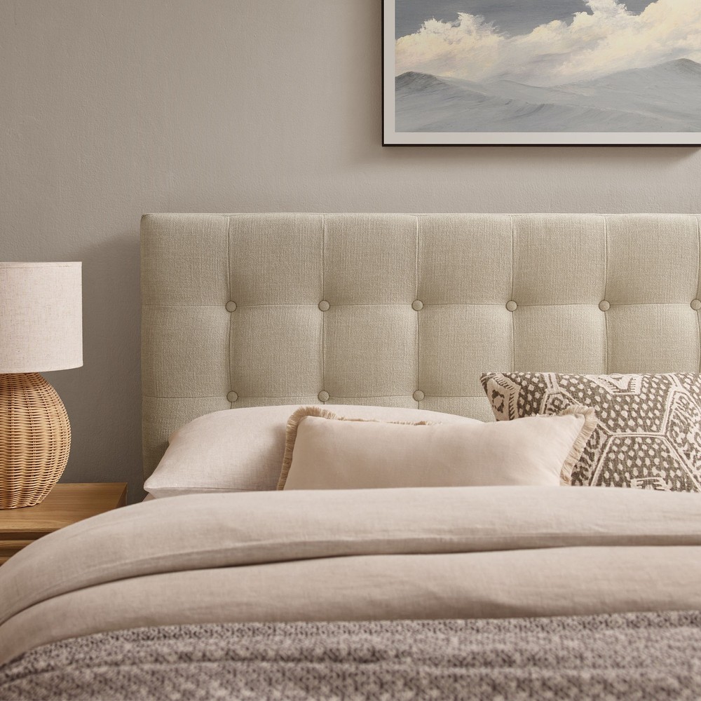 Emily Fabric Upholstered Full Size Headboard in Ecru