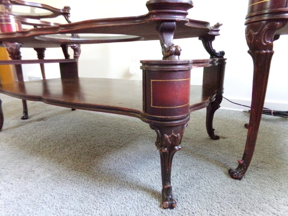 1940'S ANTIQUE COCKTAIL TABLE WITH SIDE TABLES