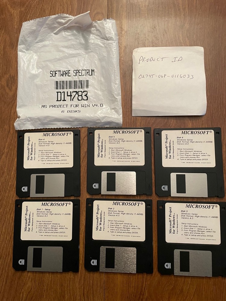 Microsoft Project for windows version 4.0 (6) floppy 1.44MB disk