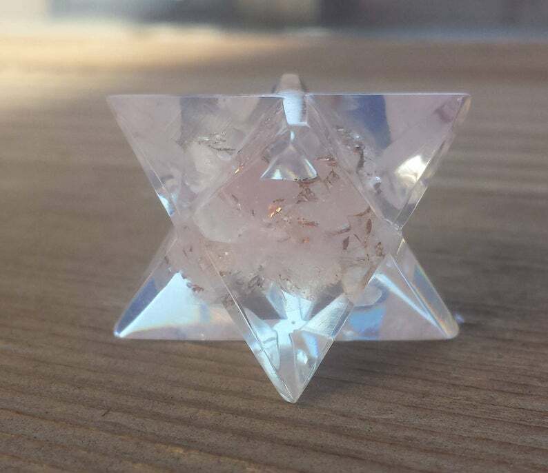 ORGONE ROSE QUARTZ GEMSTONE MERKABA STAR ORGONITE