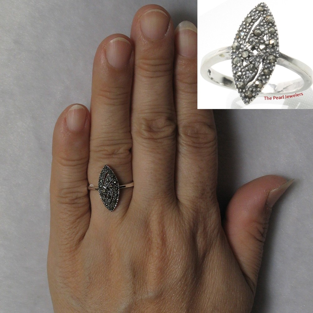 Sterling Silver Marquise Eye Shape Marcasite Ring