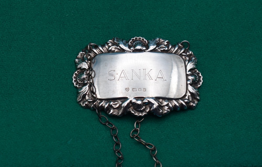 925 Sterling Silver Sanka Decanter Label