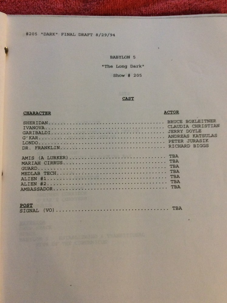 ORIGINAL SCRIPT BABYLON 5 THE LONG DARK #205 BRUCE BOXLEITNER JERRY DOYLE