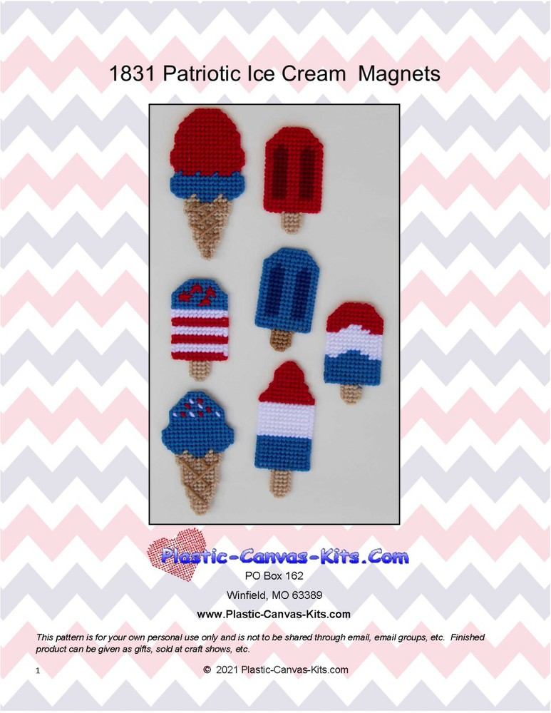 Patirotic Ice Cream Magnets- Plastic Canvas Pattern or Kit