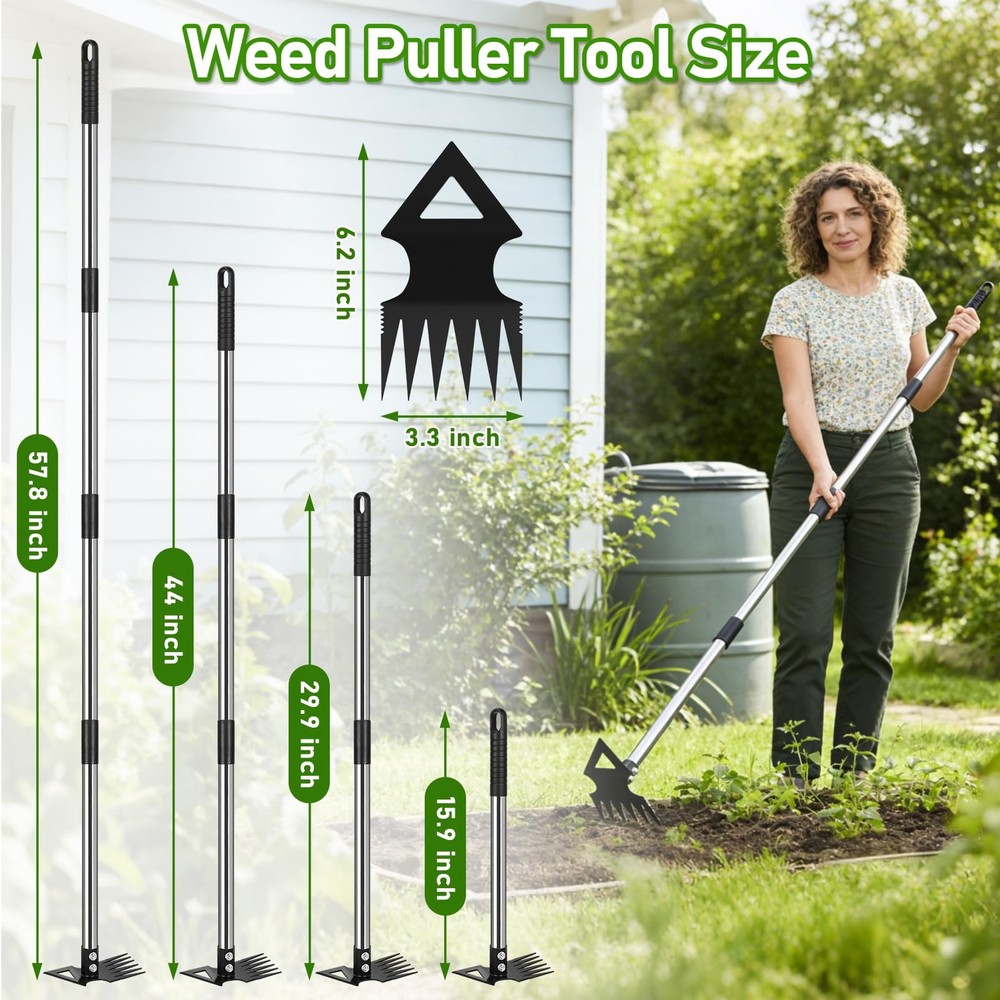 Upgraded Weed Puller Tool with Long Handle 56" Manual Weeder Remover Tool, 2