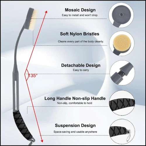 Back Scrubber for Shower,20.5" Bath Brush Long Handle for Deep Cleaning,Back