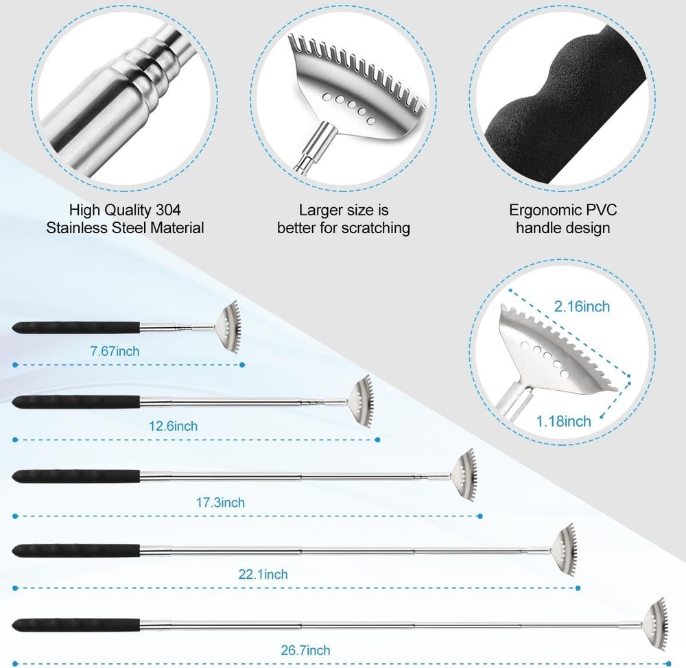 3 Pack Different Back Scratcher Metal Portable Telescoping with Rubber Handles