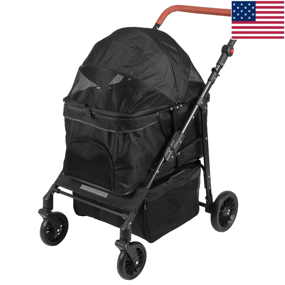 Pet Stroller Adjustable Handle Smooth-Ride Dog Stroller for Small & Medium Dogs
