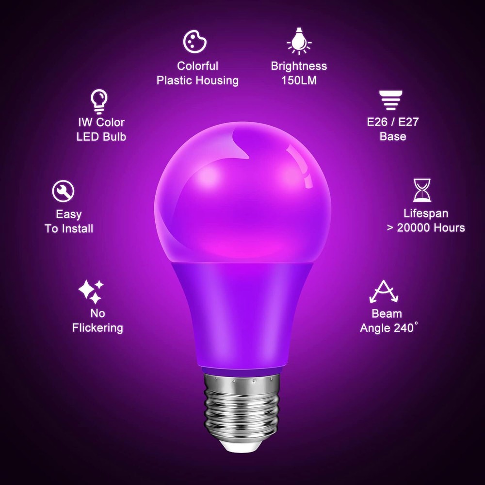 LED Purple Light Bulb Colored Light Bulbs 2 Pack