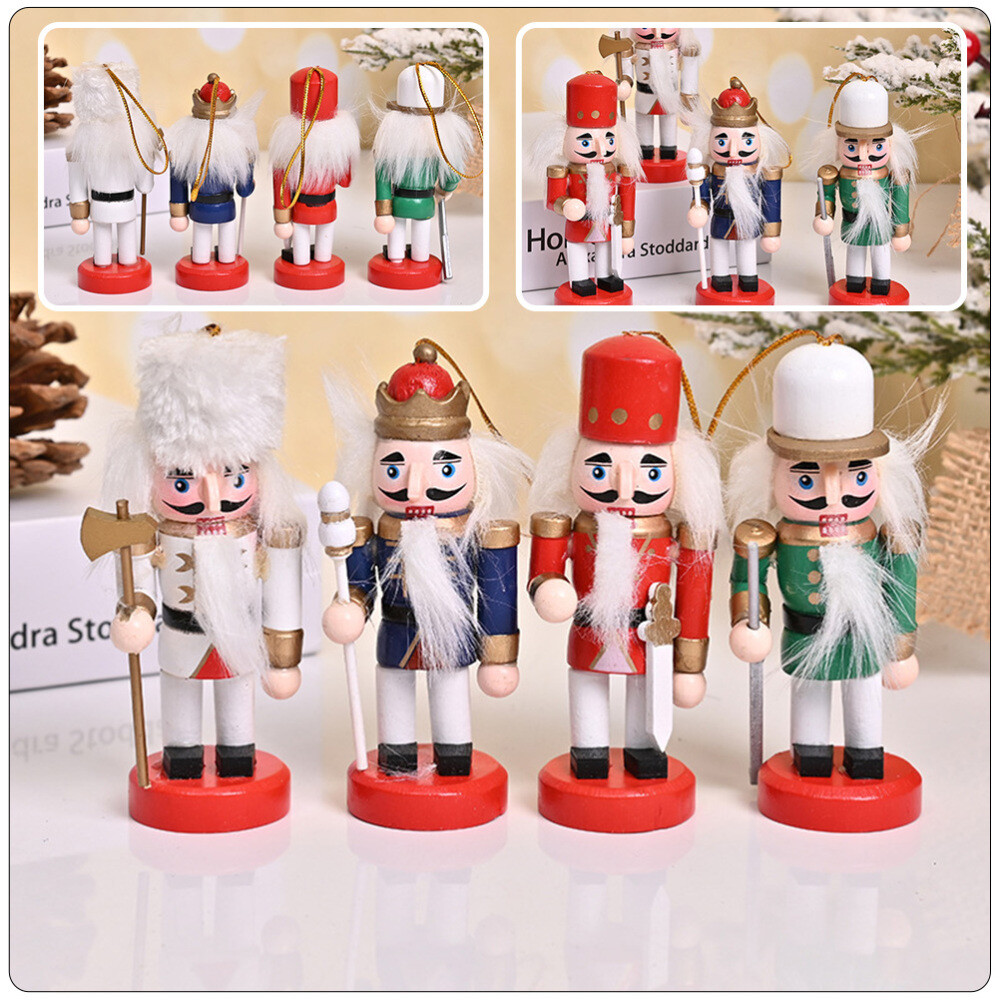 4pcs Wooden Nutcracker Holiday Nutcracker Figures Christmas Decorations