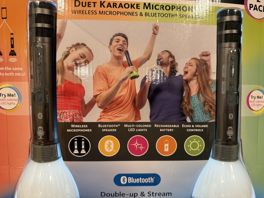 2 Pack Singing Machine Duet Karaoke Microphones Wireless Bluetooth Speakers