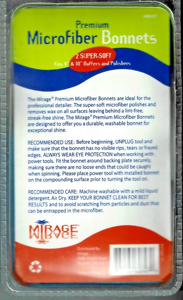 2 AUTHENTIC MIRAGE Premium Microfiber Bonnets - Fits Buffers & Polishers 9" 10"