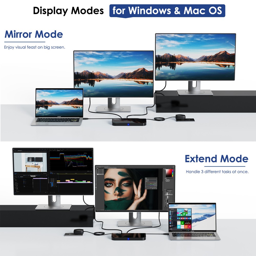 WAVLINK USB 3.0/USB-C Docking Station Dual Display Ethernet DisplayLink Adapter