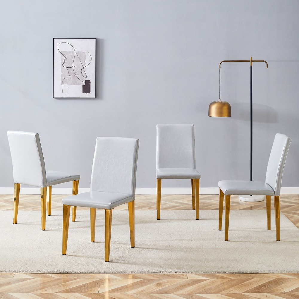 Four Light Gray PU dining chairs, simple and versatile, comfortable and accomp