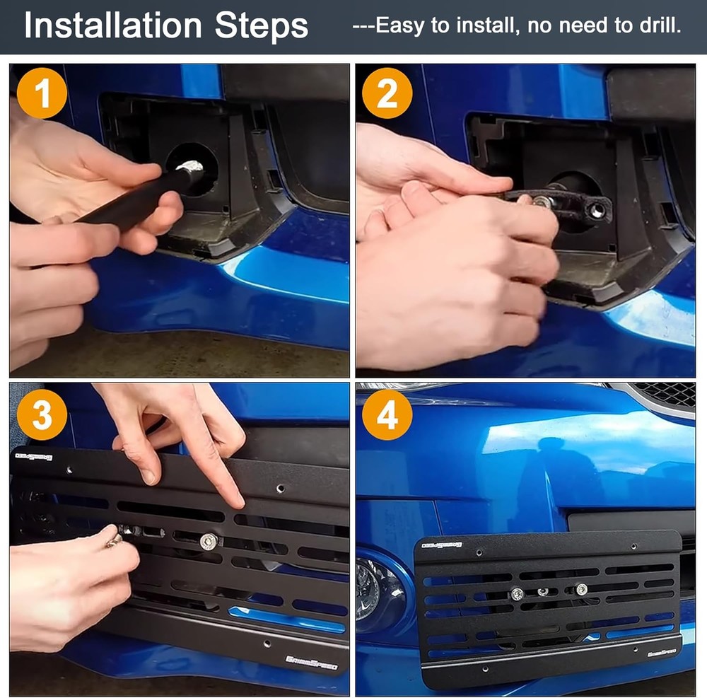 Front Bumper Tow Hook License Plate Mount Relocator Bracket Mounting Bolt Adapte