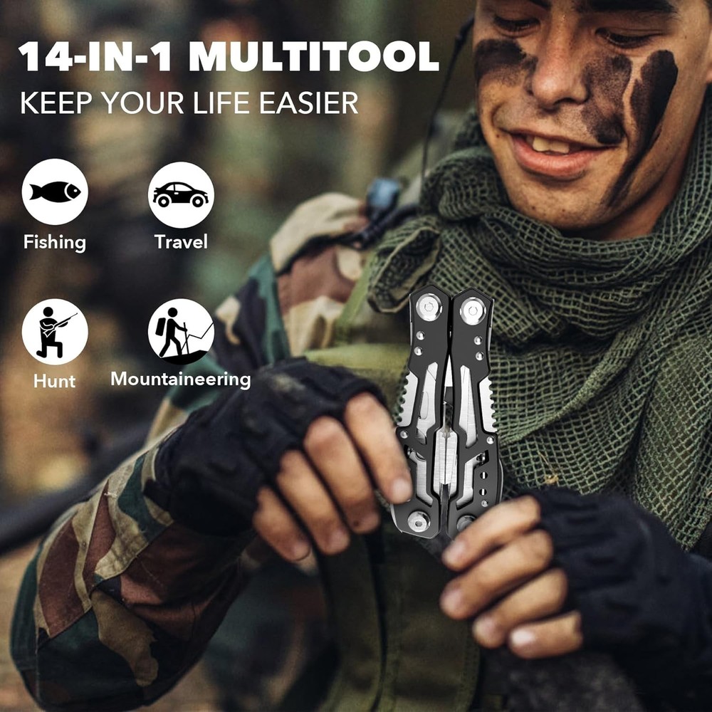 Durable 14-in-1 Pocket Multitool with Nylon Sheath for Ultimate Accessibility